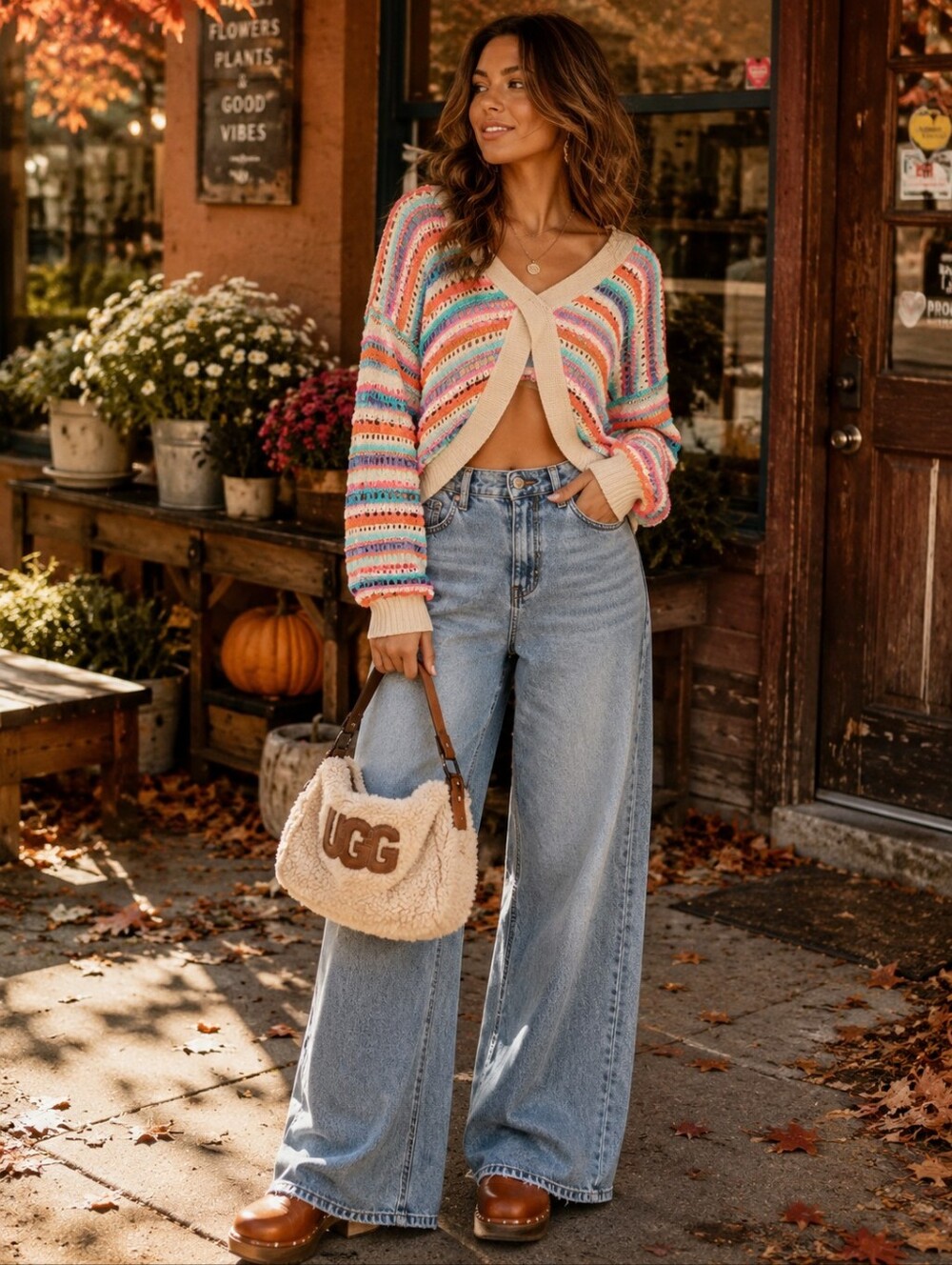 Willow & Root Crochet Knit Open Back Sweater | Striped Boho Pullover | Large - Picture 3 of 8